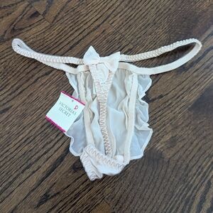 NEW Vintage Victoria's Secret Silk Thong Underwear Medium Y2K Bow Back LightPink